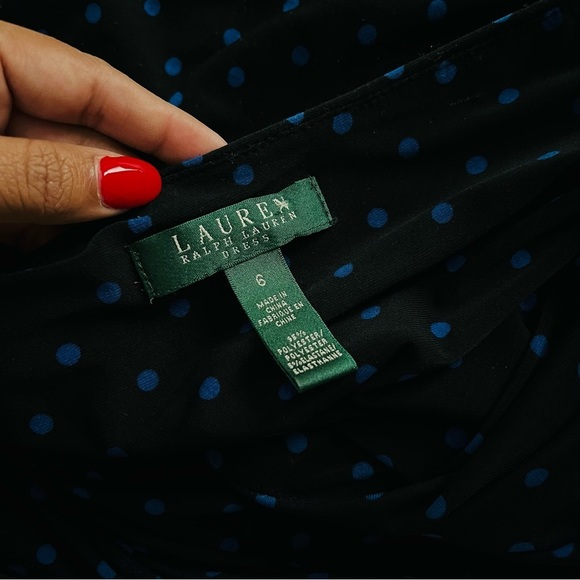 Ralph Lauren Chic Navy Polka Dot Wrap Dress Flattering A-Line Midi Sleeveless - Picture 5 of 5